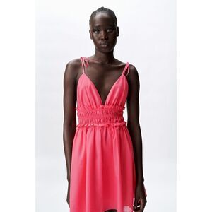 Zara Dress Elastic Trim Mini Pink Sleeveless Womens Large NEW